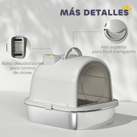 Bac à litière en acier inoxydable avec couvercle, sac anti-odeurs et pelle à litière, facile à nettoyer. Dimensions : 52,4 x 41,3 x 39,9 cm, gris. - Image 9