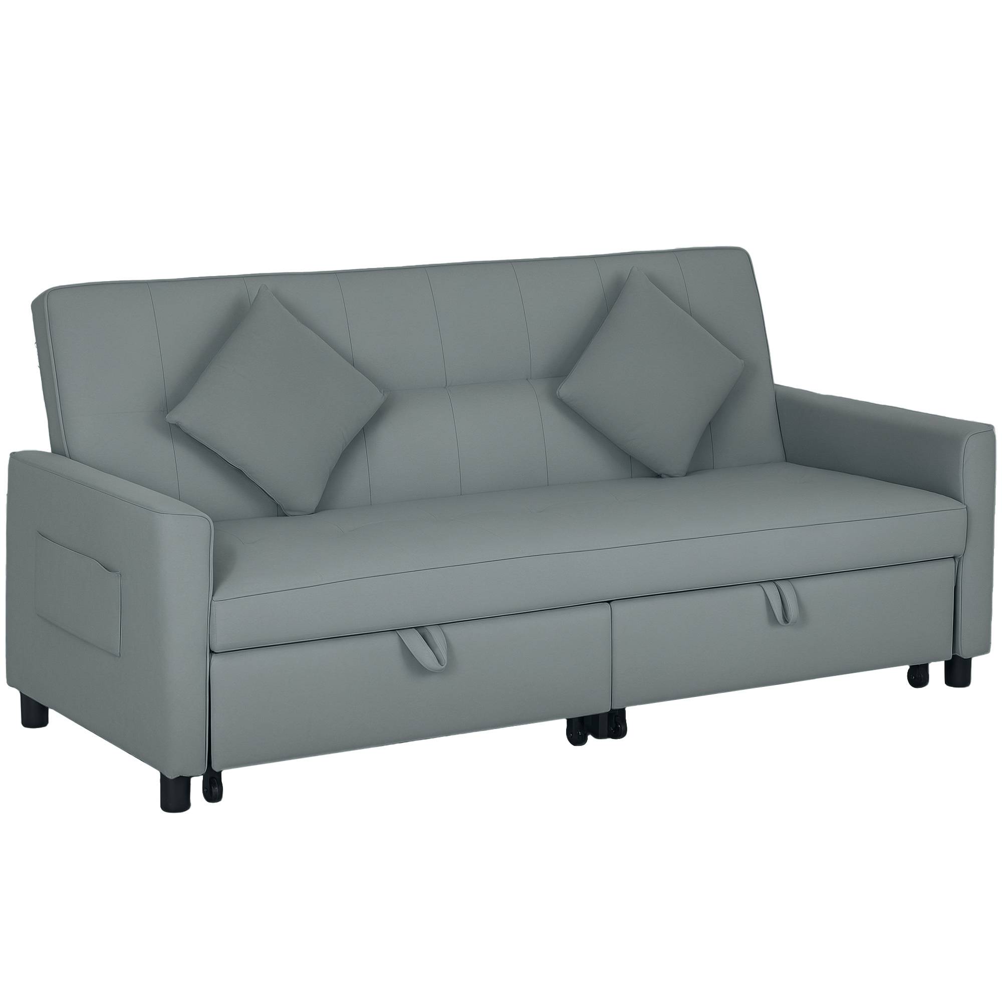 Canapé convertible 3 places canapé-lit clic-clac réversible avec dossier réglable et coussins, 196 x 90 x 89 cm, gris - Image 1