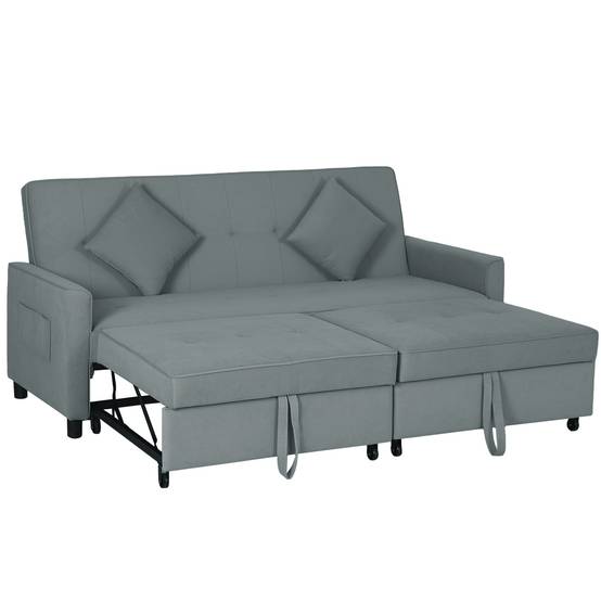 Canapé convertible 3 places canapé-lit clic-clac réversible avec dossier réglable et coussins, 196 x 90 x 89 cm, gris - Image 2