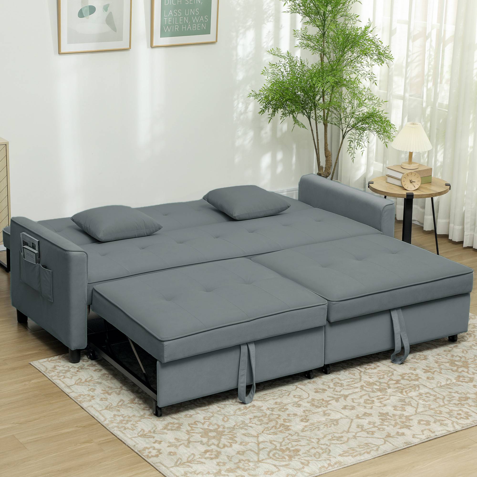 Canapé convertible 3 places canapé-lit clic-clac réversible avec dossier réglable et coussins, 196 x 90 x 89 cm, gris - Image 4