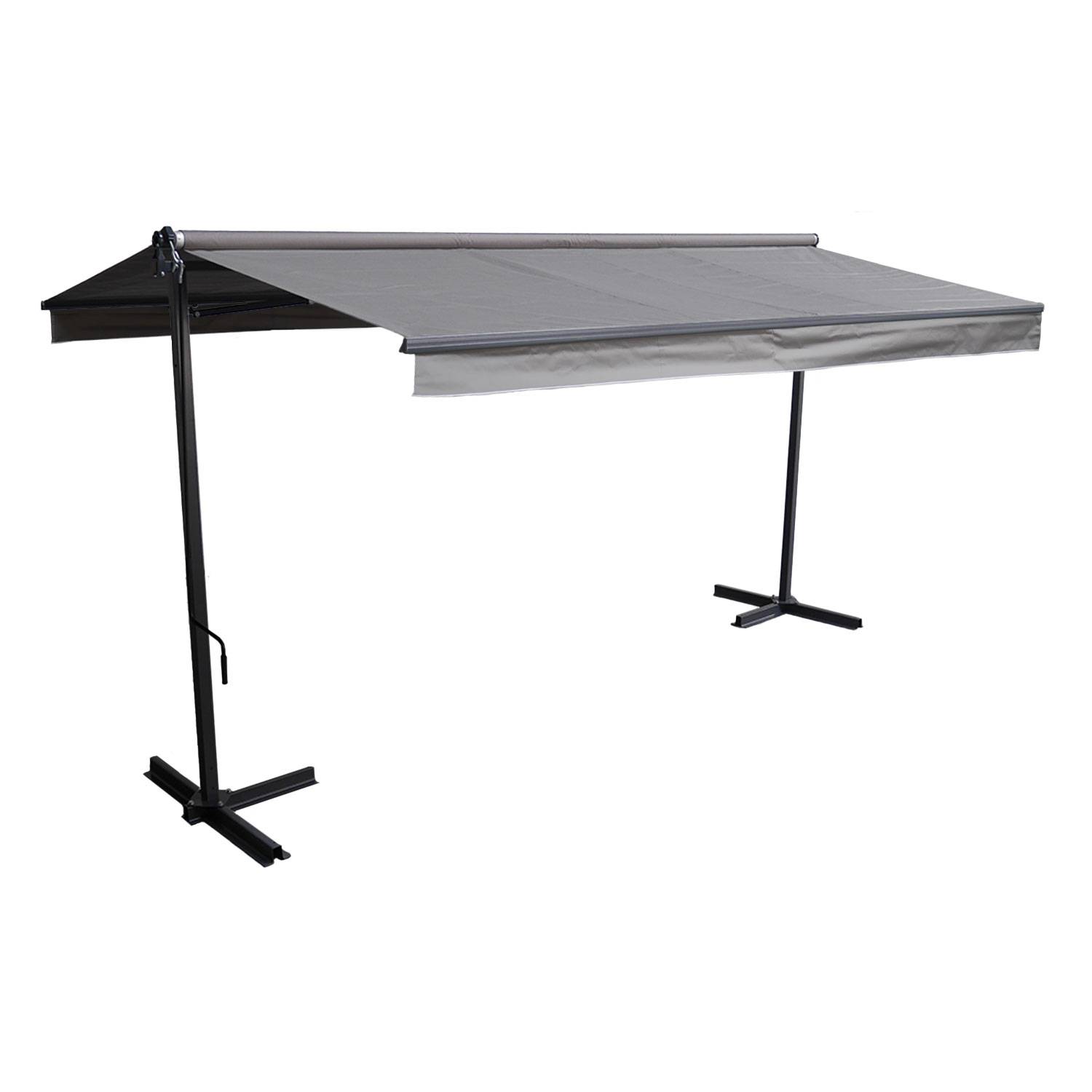 Store double pente FRENE sur pieds 3,95 x 3 m - Toile grise et structure grise - HAPPY GARDEN - Image 1