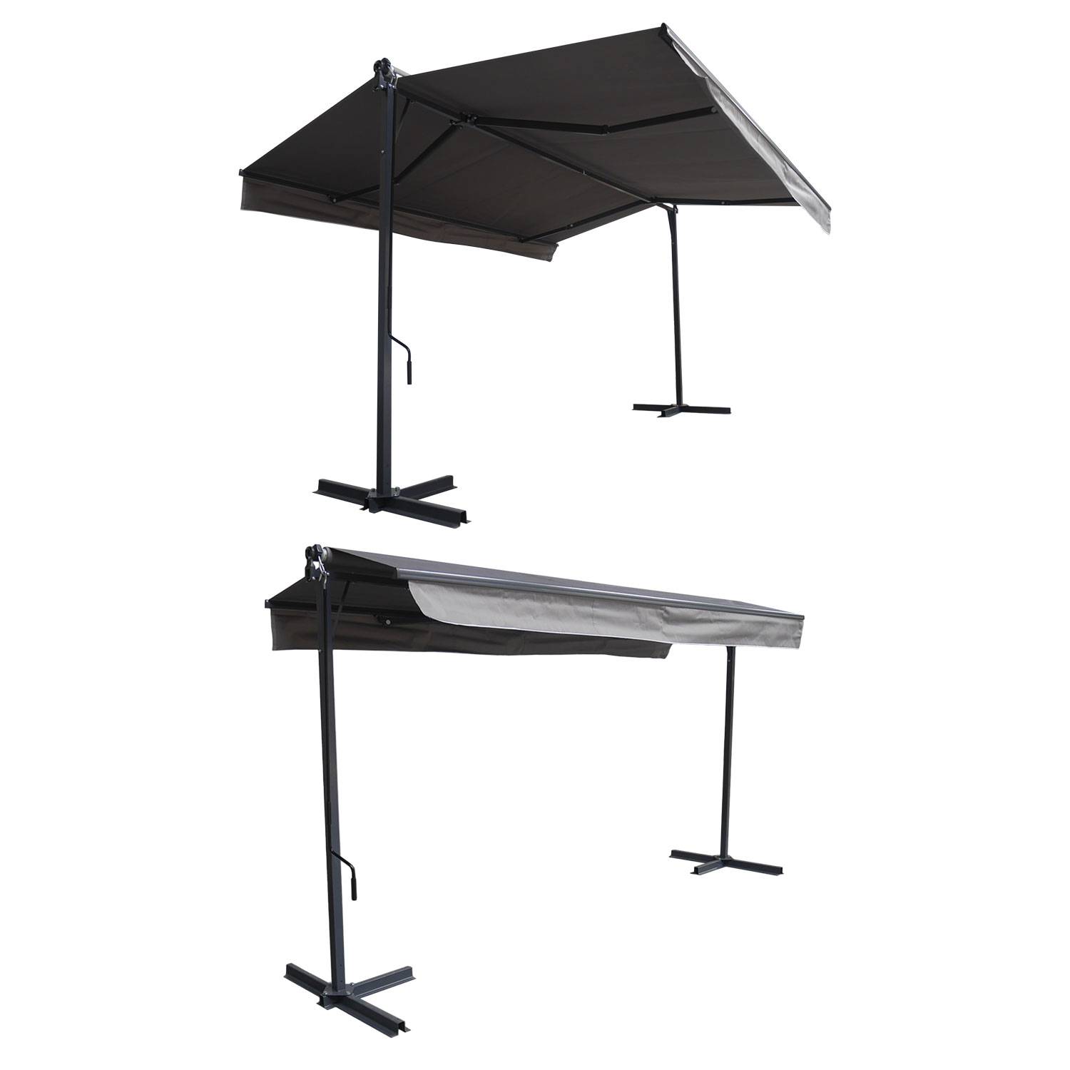 Store double pente FRENE sur pieds 3,95 x 3 m - Toile grise et structure grise - HAPPY GARDEN - Image 2
