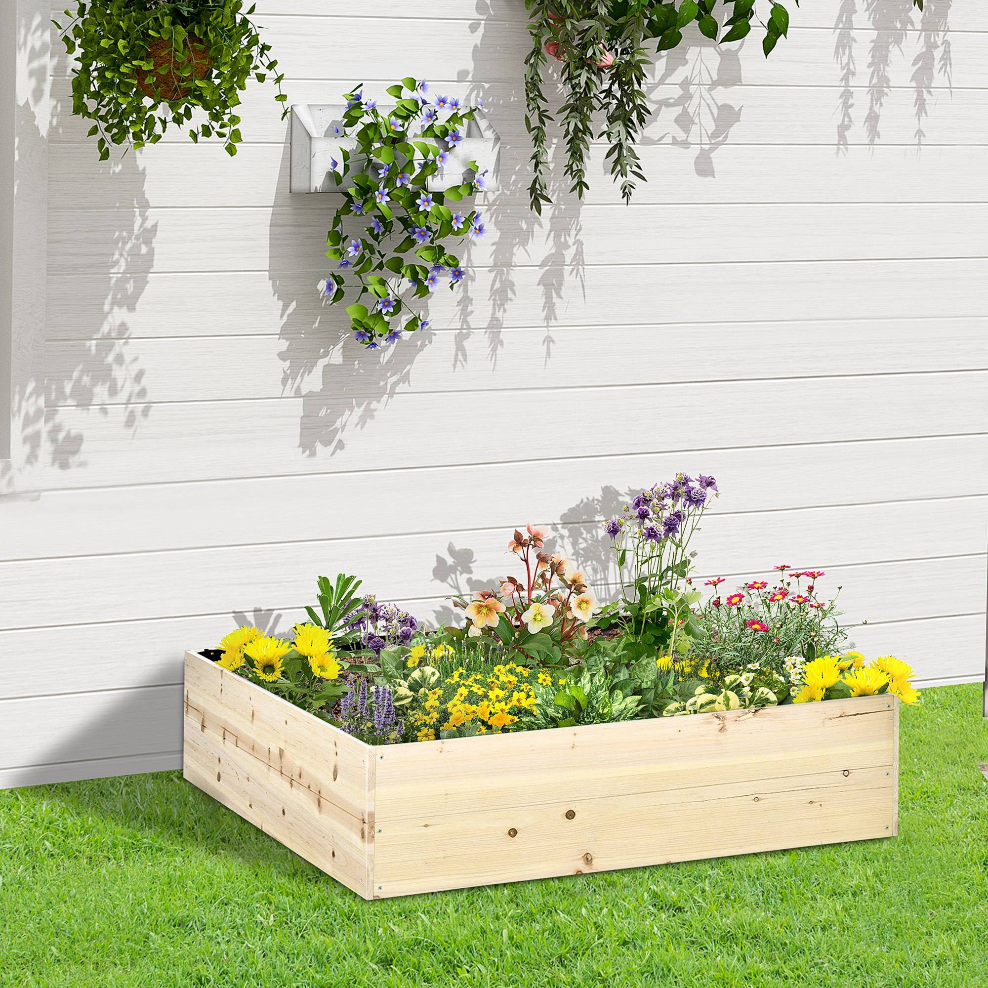 Sans Marque - Potager surélevé bois plantes légumes 117x117x30 cm - Image 4