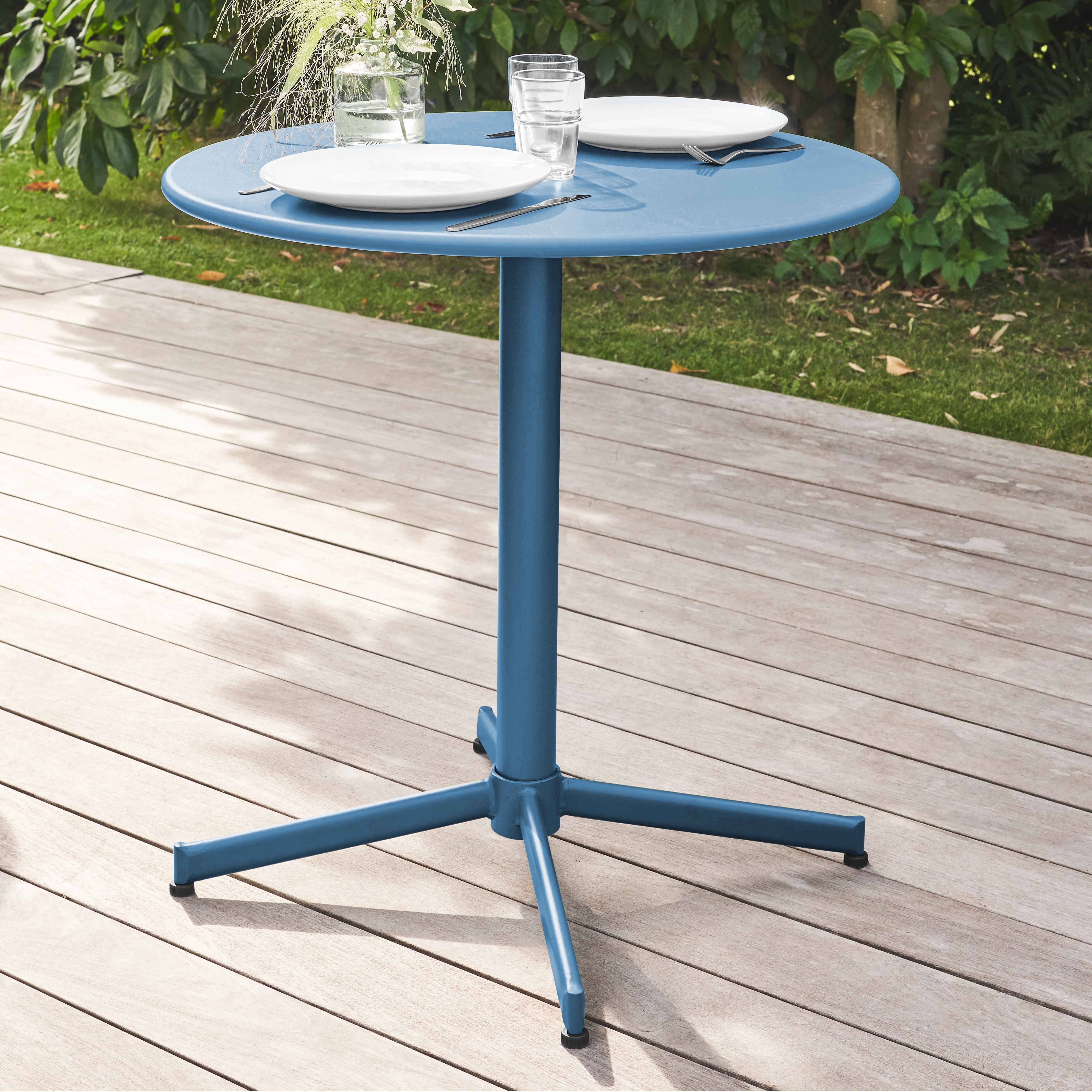 Oviala - Ensemble table de jardin et 2 fauteuils métal bleu pacific Palavas - Oviala - Image 4