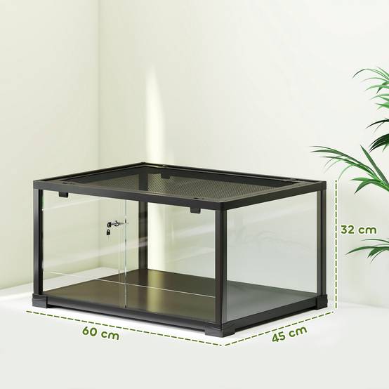 Terrarium Reptiles Verre Habitat Panoramique Porte Coulissante 60x45x32cm Noir - ComfortXL Outdoor Living - Image 5