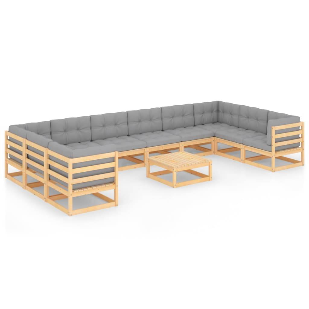 Helloshop26 - Salon de jardin meuble d'extérieur ensemble de mobilier 11 pièces avec coussins bois de pin massif - Image 1
