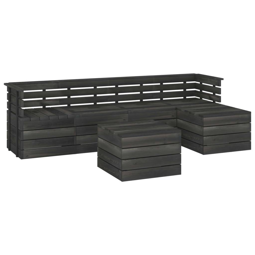 Helloshop26 - Salon de jardin palette meuble d'extérieur ensemble de mobilier 6 pièces bois de pin massif gris foncé - Image 1