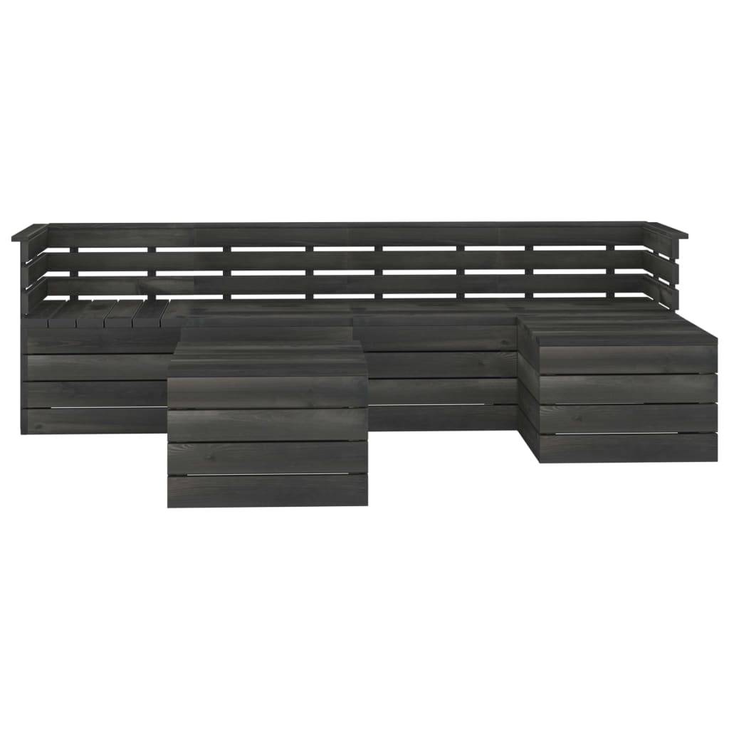 Helloshop26 - Salon de jardin palette meuble d'extérieur ensemble de mobilier 6 pièces bois de pin massif gris foncé - Image 2