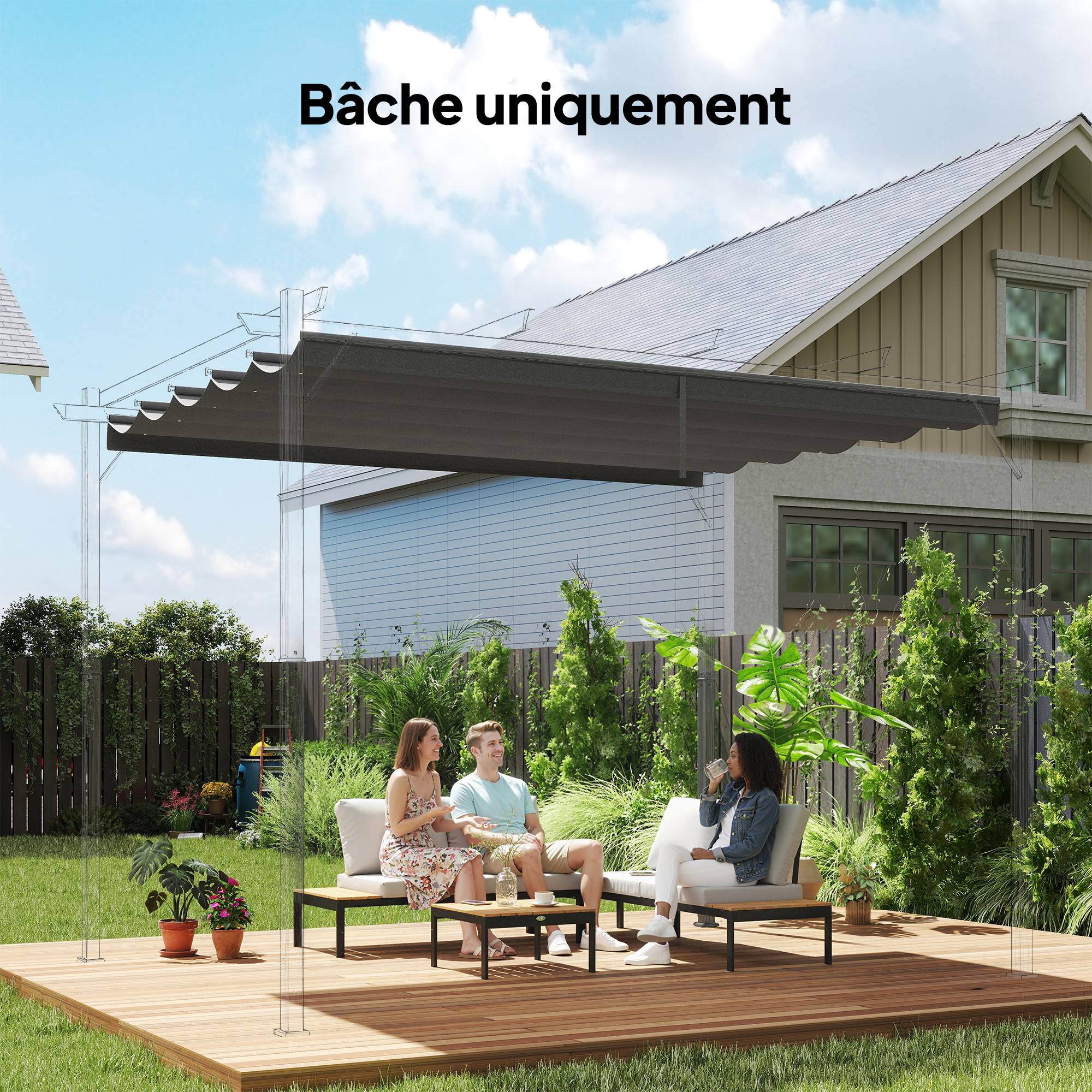 Sans Marque - Toile de toit pour pergola tonnelle rétractable de 4 x 3 m - toile uniquement 350 x 260 cm gris clair - Image 3
