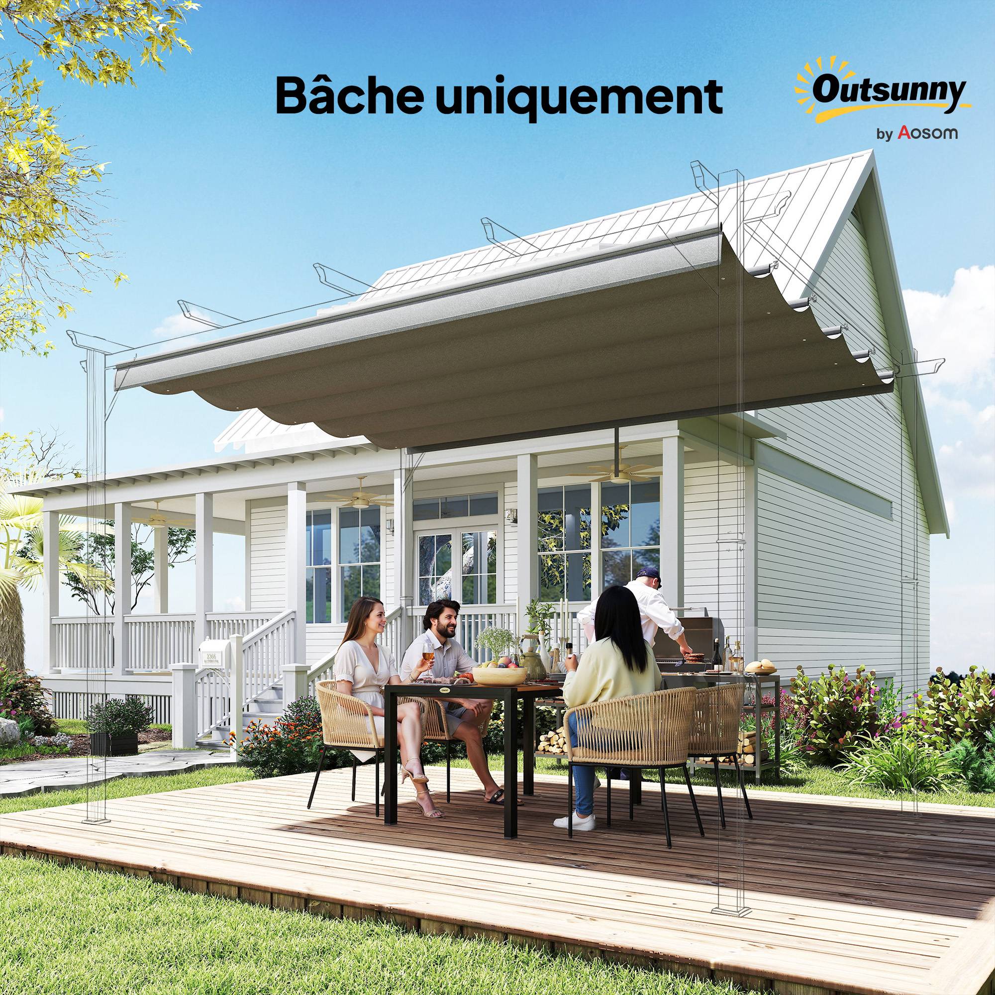 Sans Marque - Toile de toit pour pergola tonnelle rétractable de 4 x 3 m - toile uniquement 350 x 260 cm gris clair - Image 10