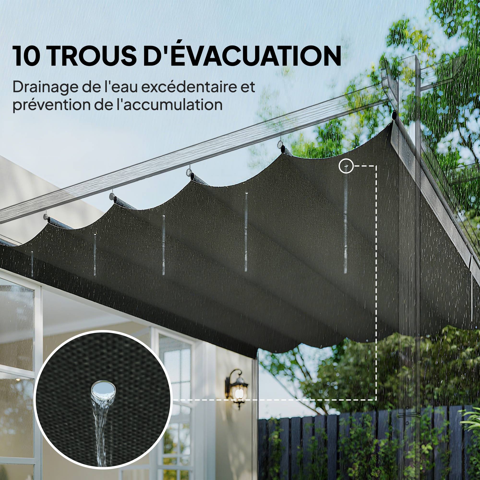 Sans Marque - Toile de toit pour pergola tonnelle rétractable de 4 x 3 m - toile uniquement 350 x 260 cm gris clair - Image 8