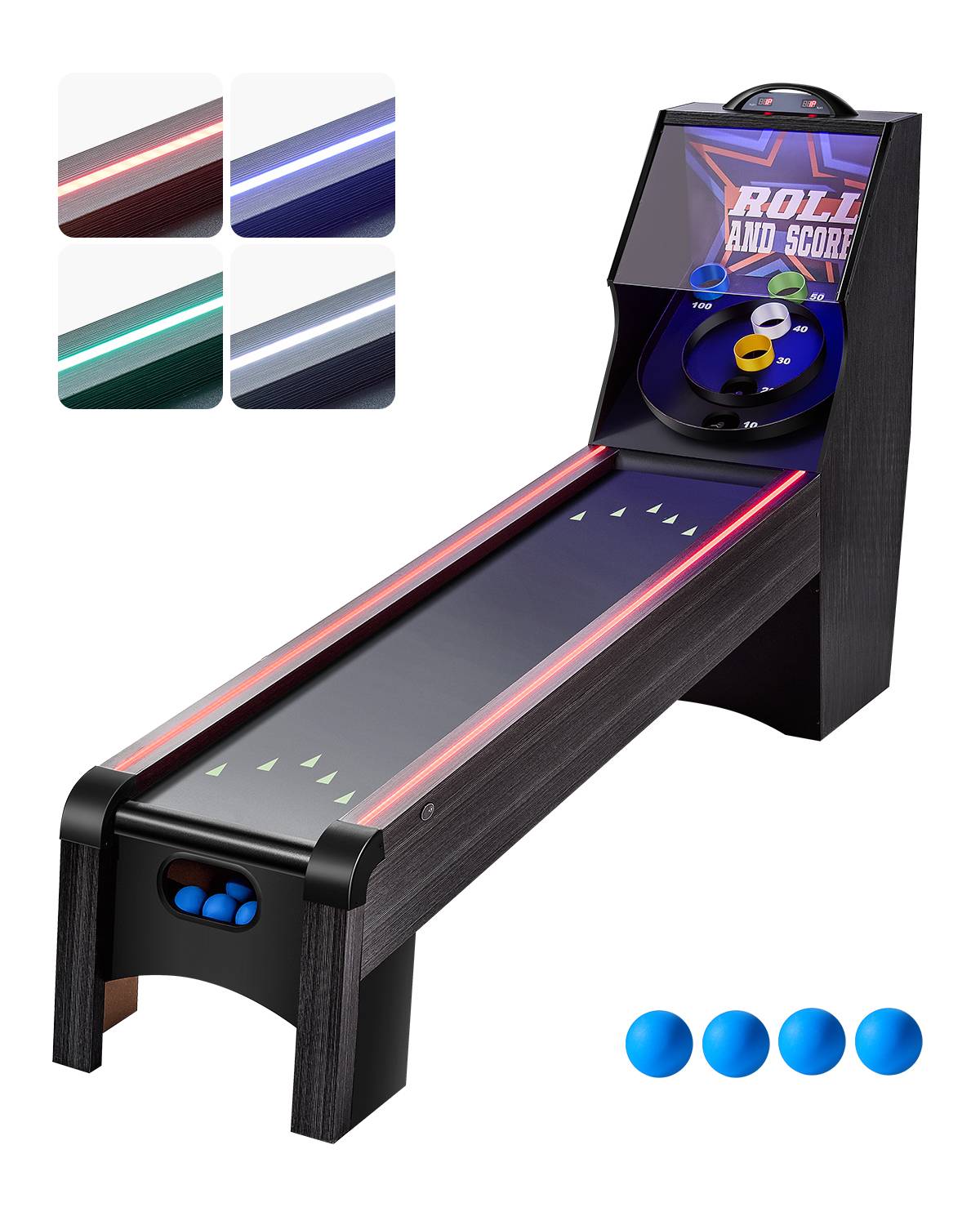 Vevor - VEVOR Skeeball 271 cm, table d'arcade Roll & Score - LED, son, barrière acrylique, retour auto, 4 billes