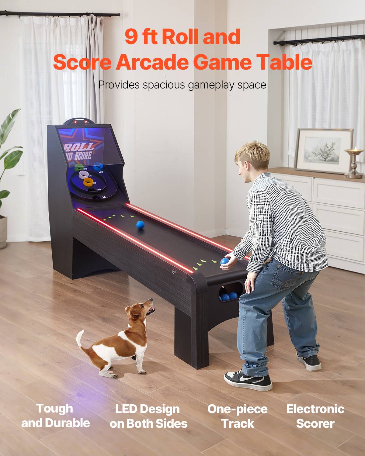 Vevor - VEVOR Skeeball 271 cm, table d'arcade Roll & Score - LED, son, barrière acrylique, retour auto, 4 billes - Image 2