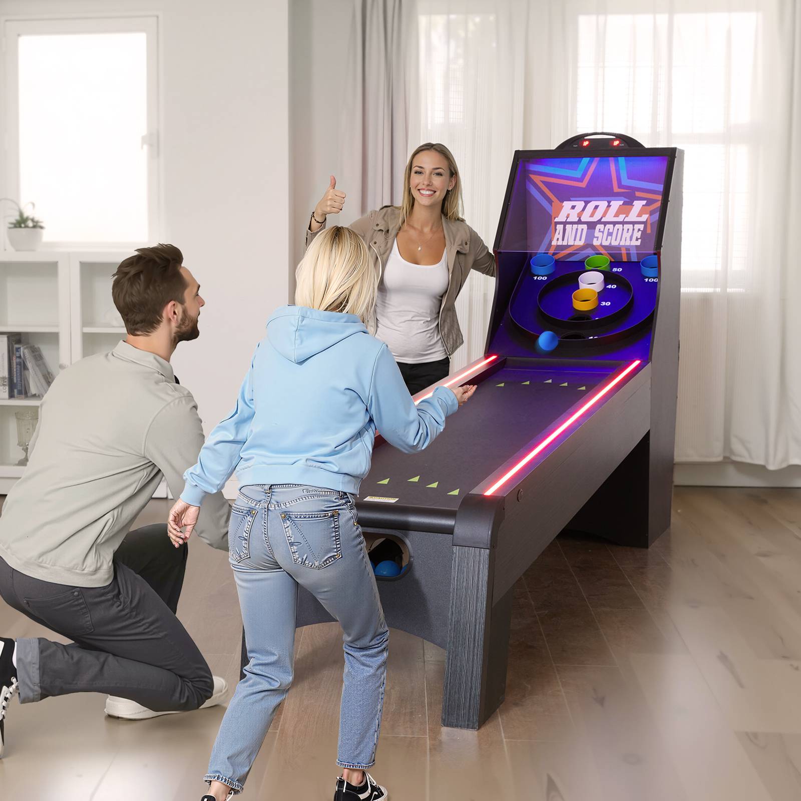 Vevor - VEVOR Skeeball 271 cm, table d'arcade Roll & Score - LED, son, barrière acrylique, retour auto, 4 billes - Image 8