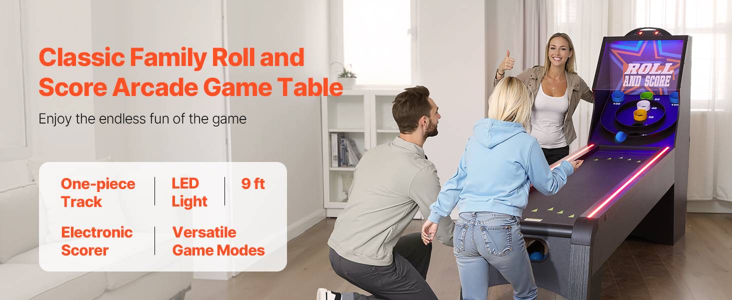 Vevor - VEVOR Skeeball 271 cm, table d'arcade Roll & Score - LED, son, barrière acrylique, retour auto, 4 billes - Image 9