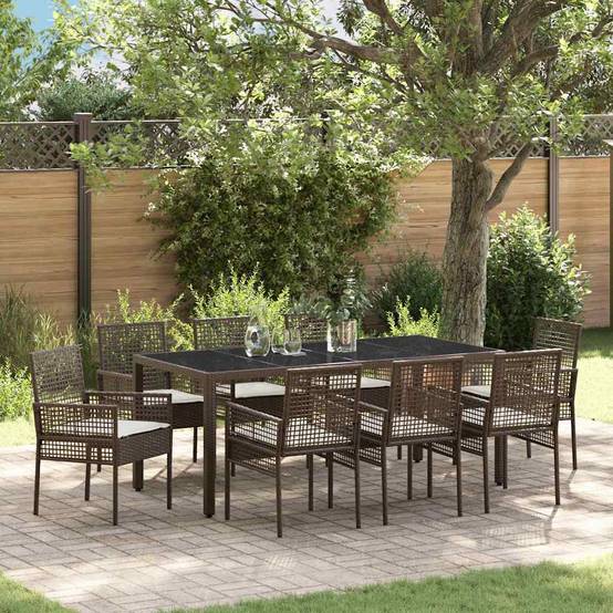 ComfortXL - Table et chaises de jardin 8 places en polyrotin marron avec plateau en verre pour repas – ComfortXL Outdoor Living - Image 1