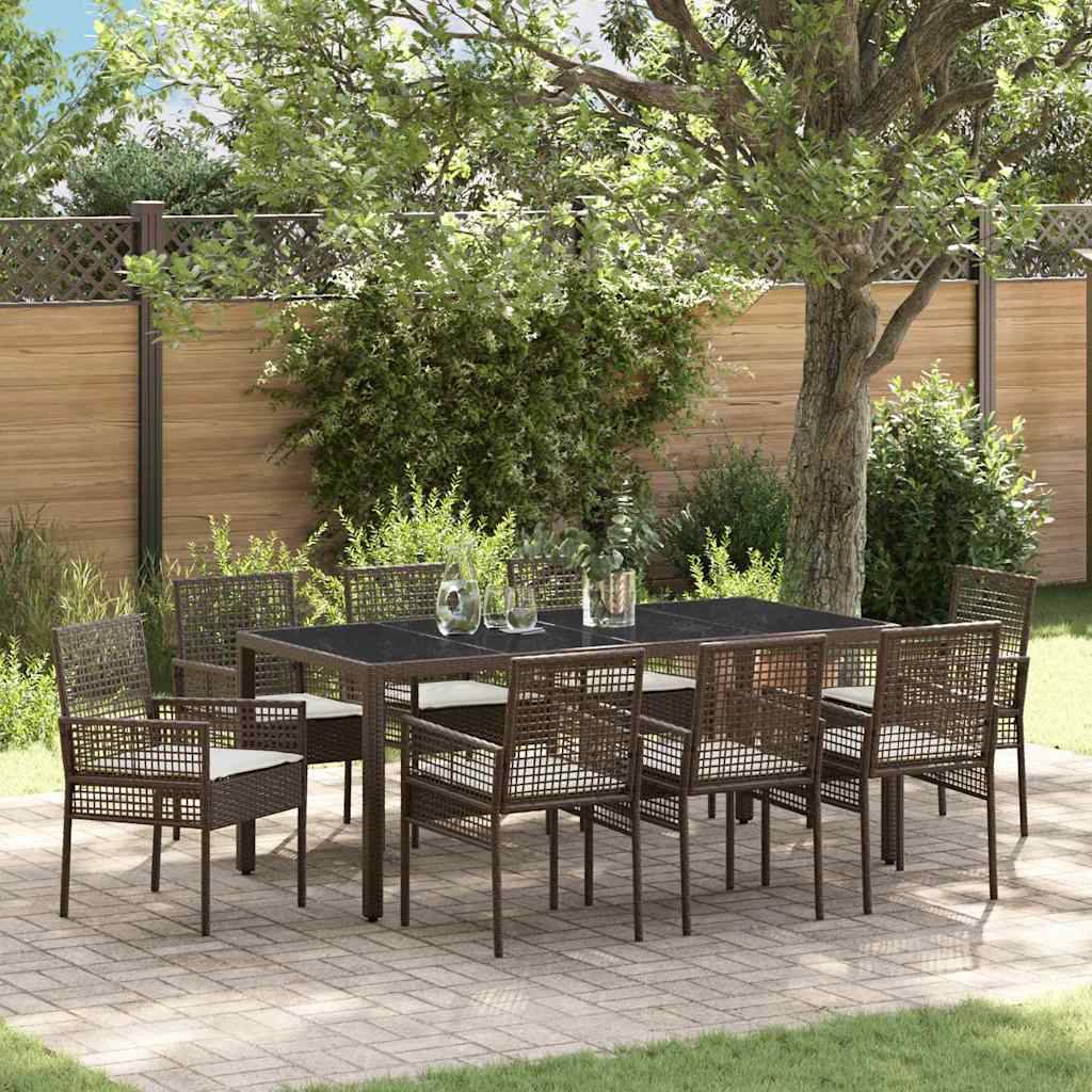 ComfortXL - Table et chaises de jardin 8 places en polyrotin marron avec plateau en verre pour repas – ComfortXL Outdoor Living