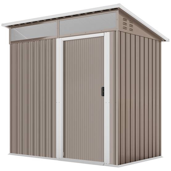 Abri de jardin en métal avec porte coulissante, fenêtres et ventilation pour le rangement extérieur 195 x 122 x 159/182 cm Marron - Image 2