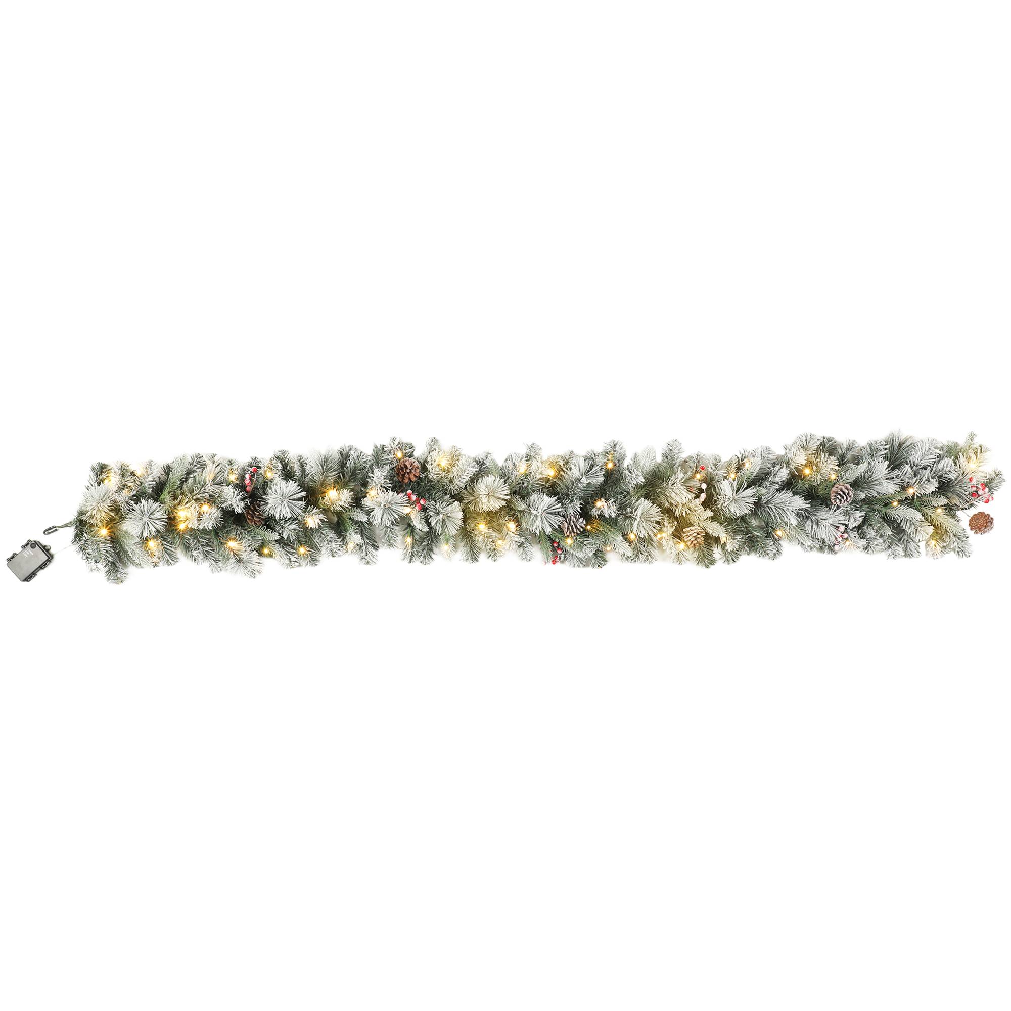 Guirlande de Noël Ø25x180 cm avec 50 lumières LED, baies et pommes de pin, en plastique et métal, verte et blanche - Image 2