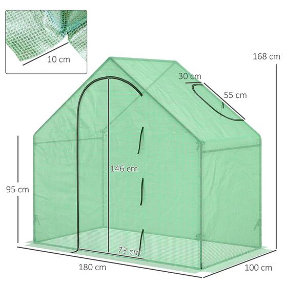 Serre de Jardin PE 180 x 100 x 168 cm, Structure en Acier, Bâche Renforcée, Porte Zippée Enroulable, pour Légumes, Plantes et Semis, Vert - Image 5