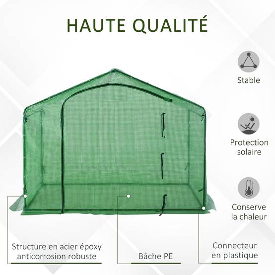 Serre de Jardin PE 180 x 100 x 168 cm, Structure en Acier, Bâche Renforcée, Porte Zippée Enroulable, pour Légumes, Plantes et Semis, Vert - Image 6