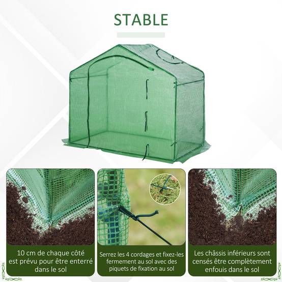 Serre de Jardin PE 180 x 100 x 168 cm, Structure en Acier, Bâche Renforcée, Porte Zippée Enroulable, pour Légumes, Plantes et Semis, Vert - Image 8