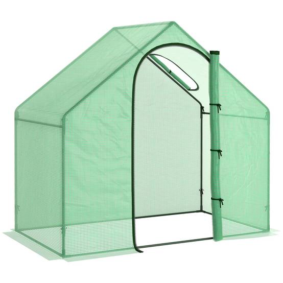 Serre de Jardin PE 180 x 100 x 168 cm, Structure en Acier, Bâche Renforcée, Porte Zippée Enroulable, pour Légumes, Plantes et Semis, Vert - Image 1