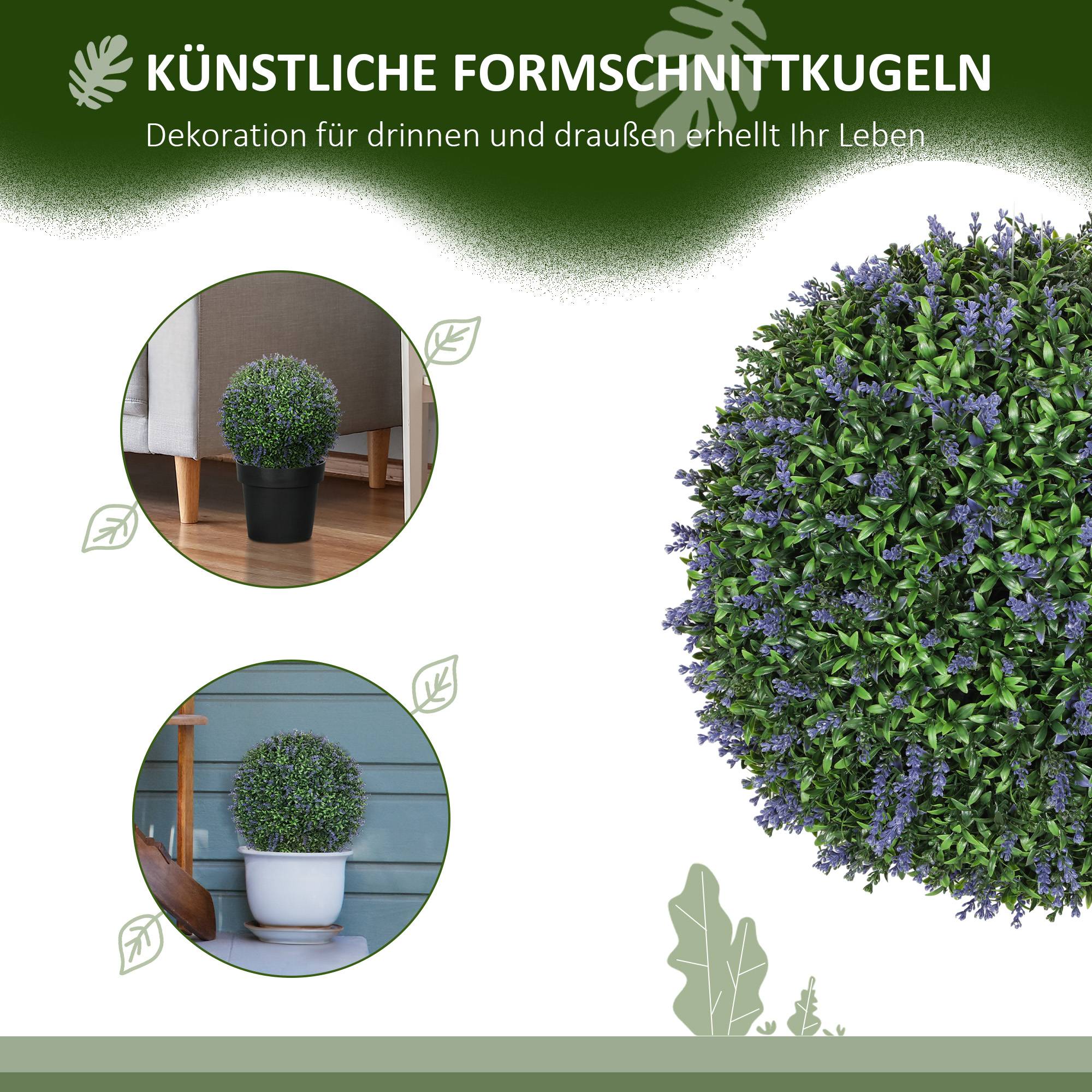 Lot de 2 plantes artificielles en boule, résistantes UV, intérieur/extérieur, 42 cm, vert+lila - Image 6