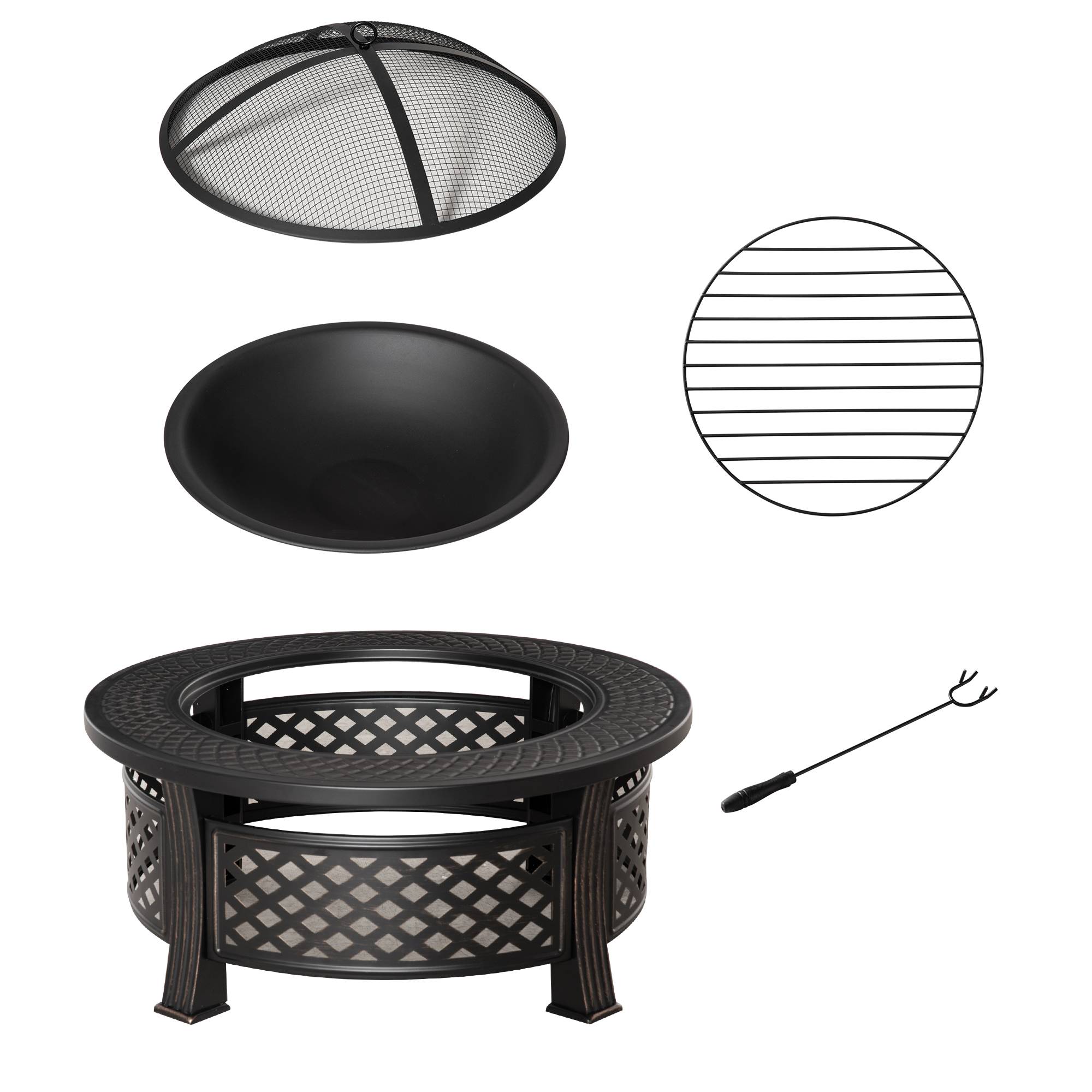 ComfortXL - Brasero 2-en-1 acier 81 x 81 x 50 cm noir effet bronze pour jardin avec barbecue tablette et pare-étincelles - Image 10