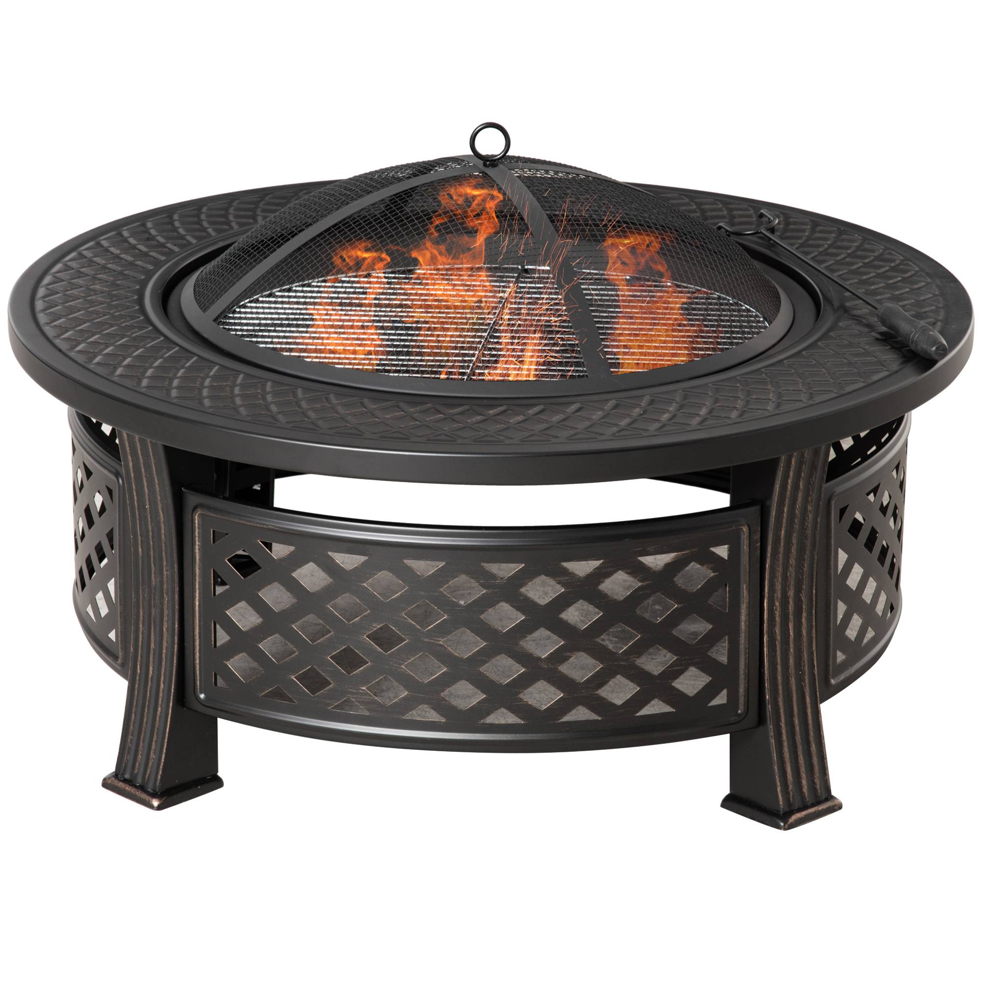 ComfortXL - Brasero 2-en-1 acier 81 x 81 x 50 cm noir effet bronze pour jardin avec barbecue tablette et pare-étincelles - Image 2