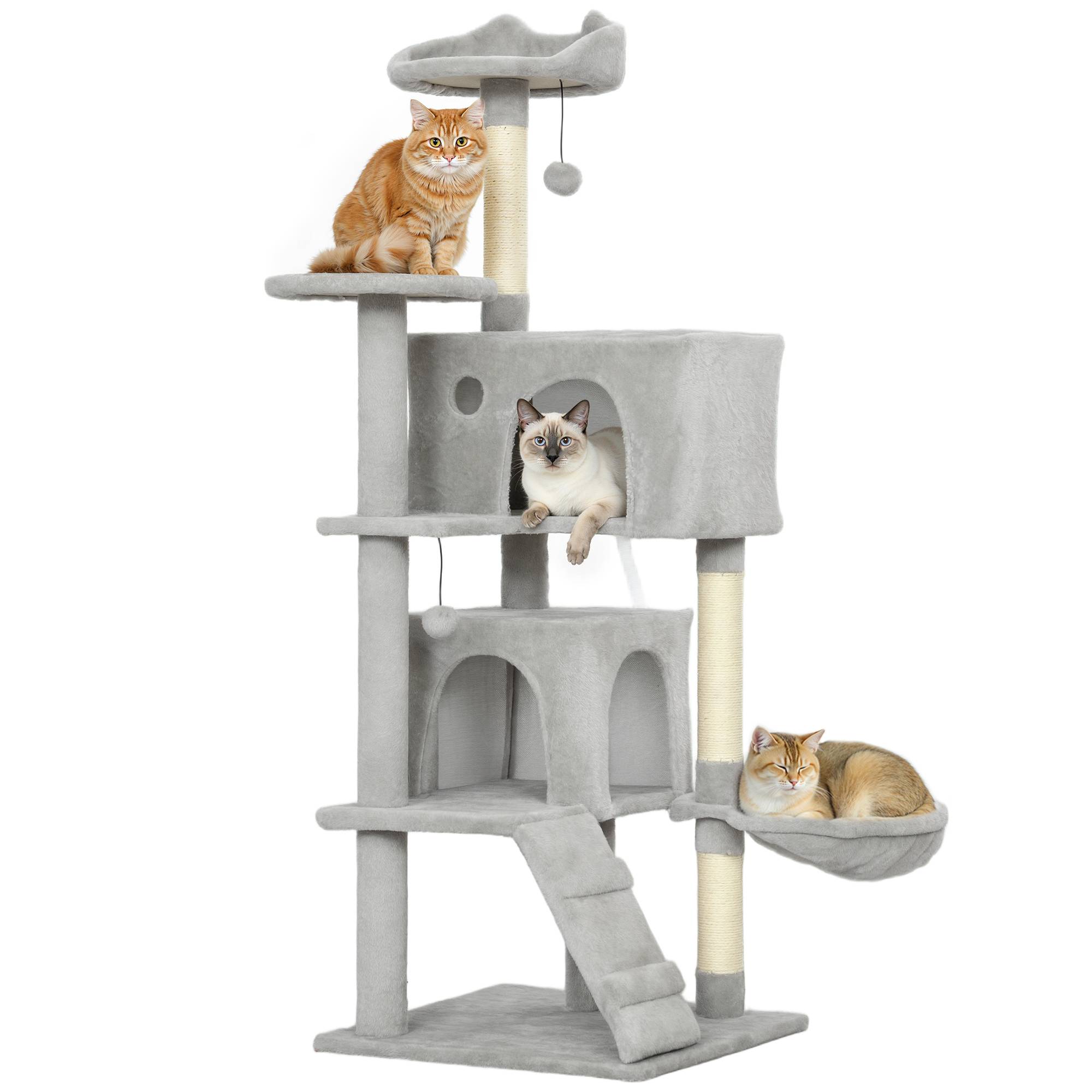 arbre à chat 160 cm hamac échelle grotte balles peluche sisal chat structure stable beige intérieur - Image 1