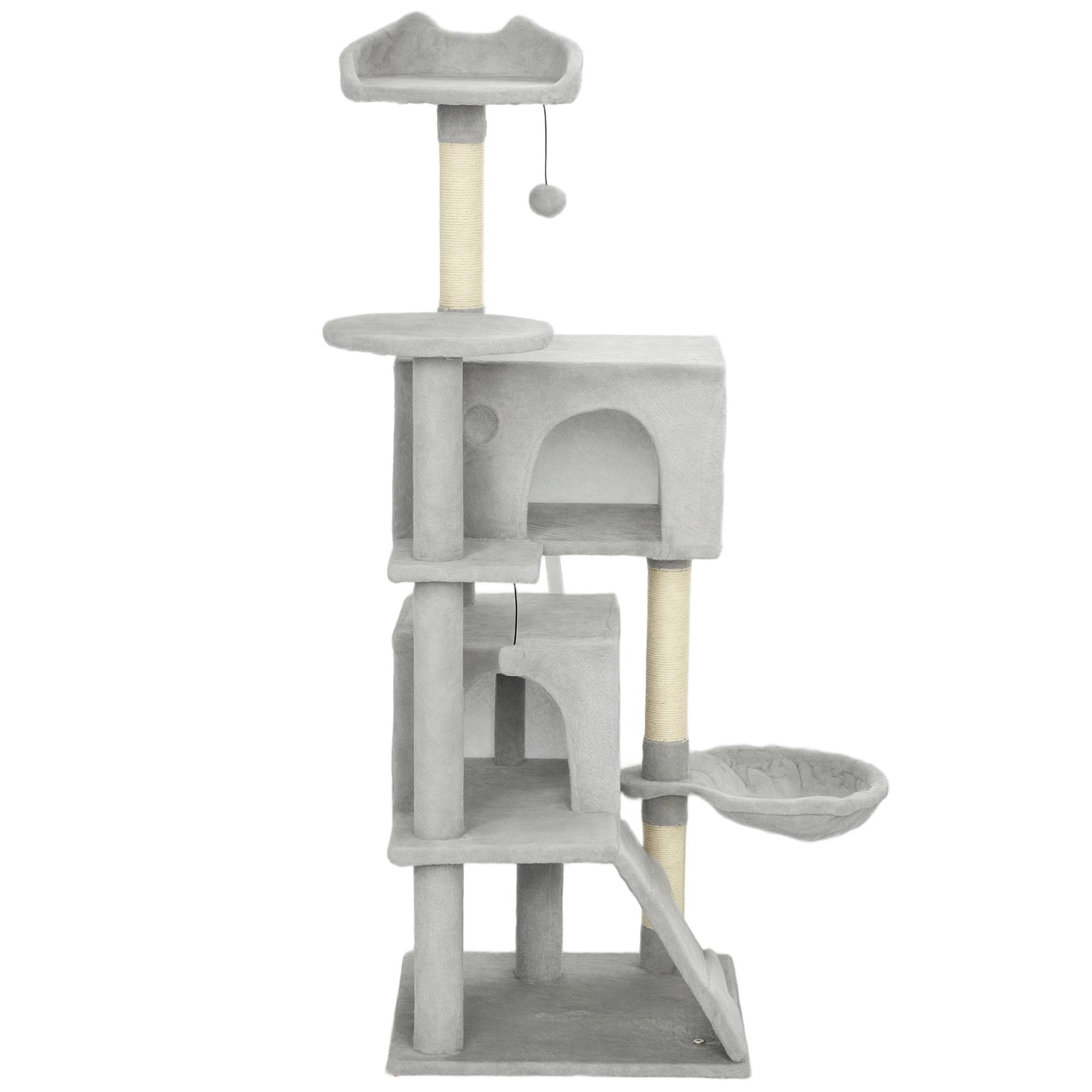 arbre à chat 160 cm hamac échelle grotte balles peluche sisal chat structure stable beige intérieur - Image 2