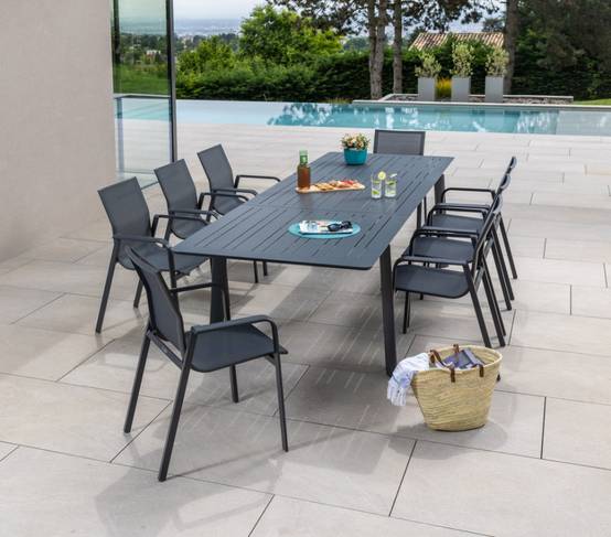 Ensemble table et chaises de jardin 8 places Gris Anthracite NAIROBI GRIS - Image 1