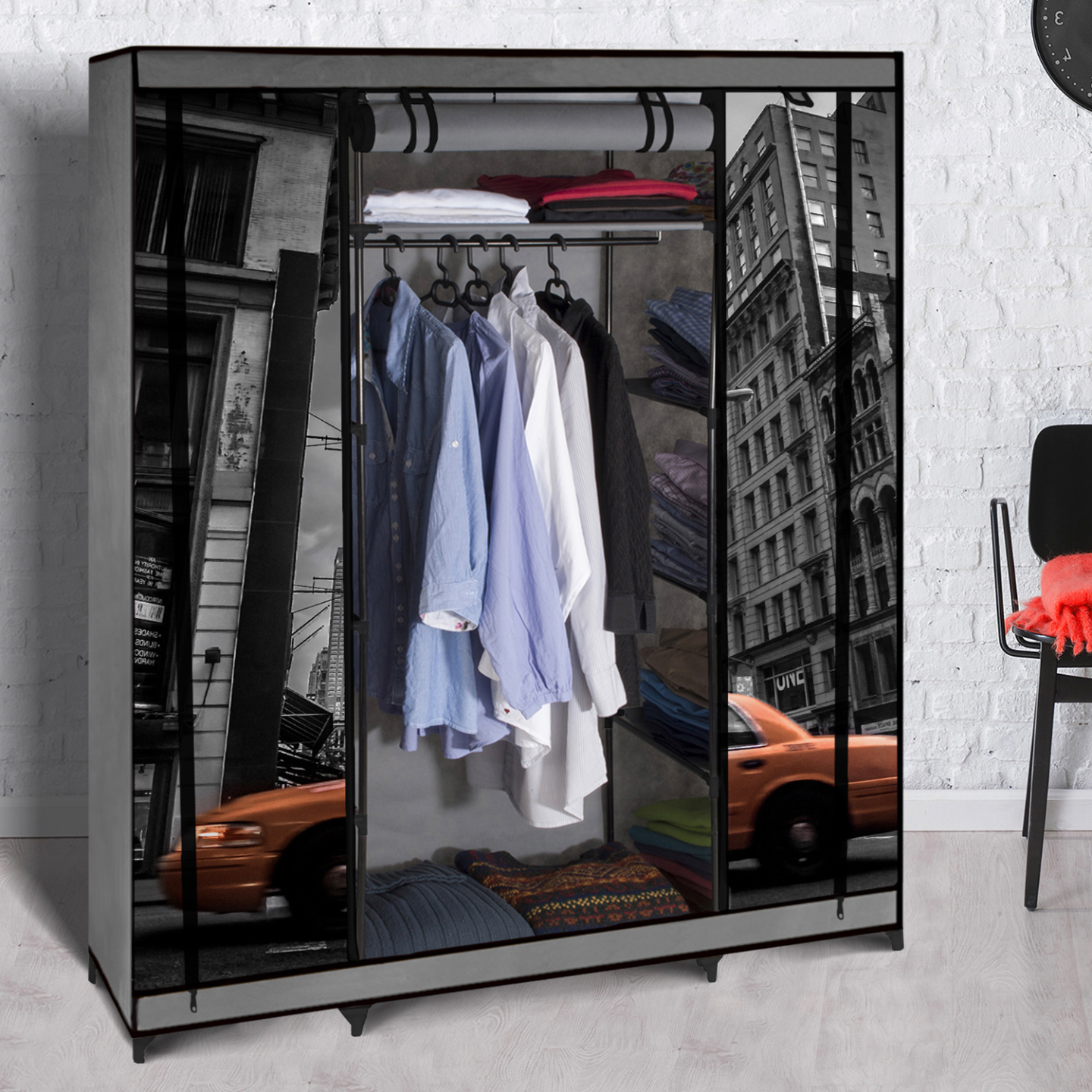 IDMARKET - Armoire de rangement penderie pliable vêtements en tissu NEW-YORK dressing XXL - Image 3