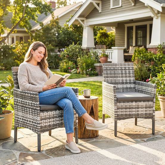 Lot de 2 Chaises de Jardin Résine Tressée Balcon Dossier Ergonomique Gris - ComfortXL Outdoor Living - Image 3