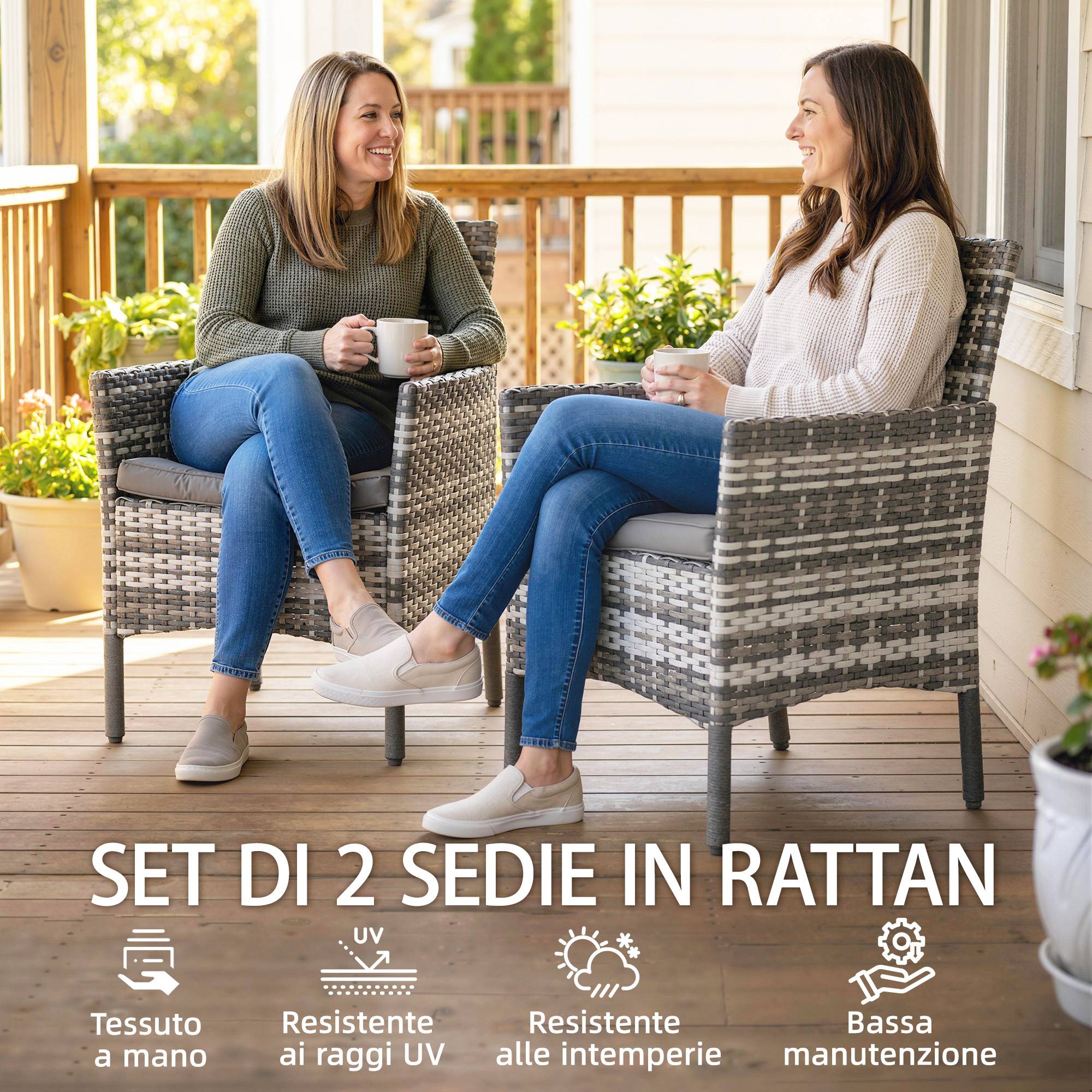 Lot de 2 Chaises de Jardin Résine Tressée Balcon Dossier Ergonomique Gris - ComfortXL Outdoor Living - Image 6