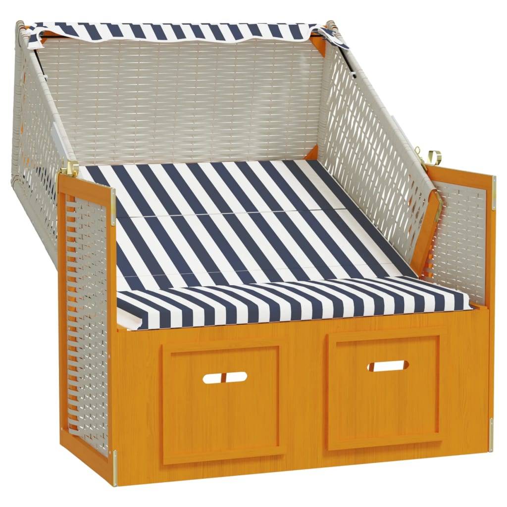 Helloshop26 - Strandkorb avec auvent résine tressée et bois solide blanc bleu - Image 2