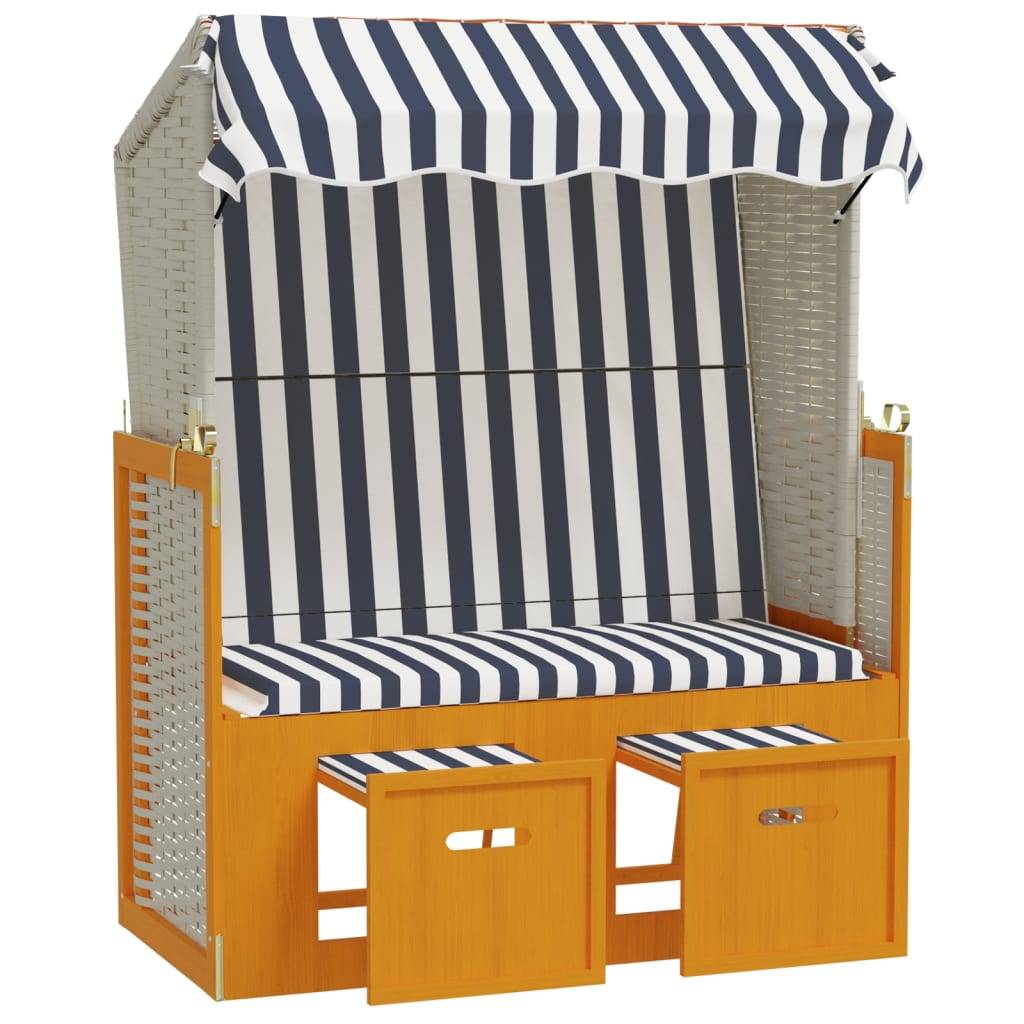 Helloshop26 - Strandkorb avec auvent résine tressée et bois solide blanc bleu - Image 3