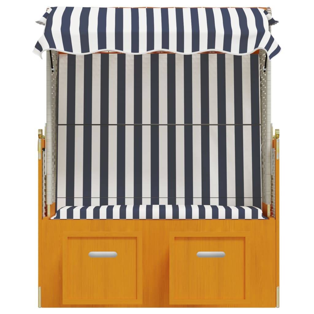 Helloshop26 - Strandkorb avec auvent résine tressée et bois solide blanc bleu - Image 4