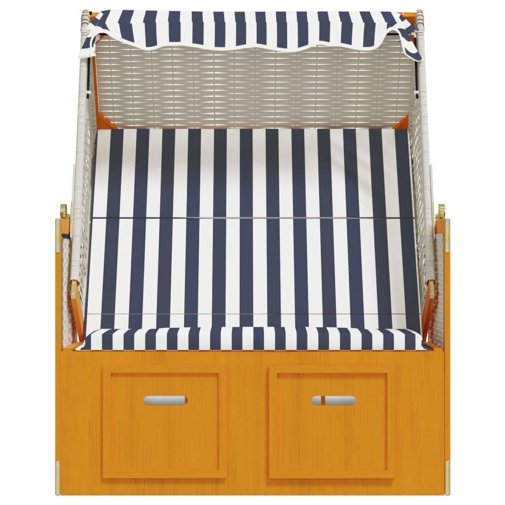 Helloshop26 - Strandkorb avec auvent résine tressée et bois solide blanc bleu - Image 5