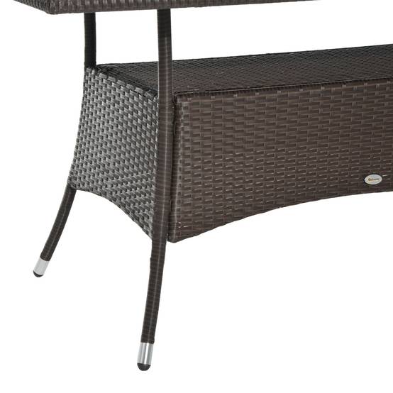 ComfortXL - Table de jardin en résine tressée métal 150 x 85 x 74 cm marron noir pour terrasse plateau verre sécurité - Image 9