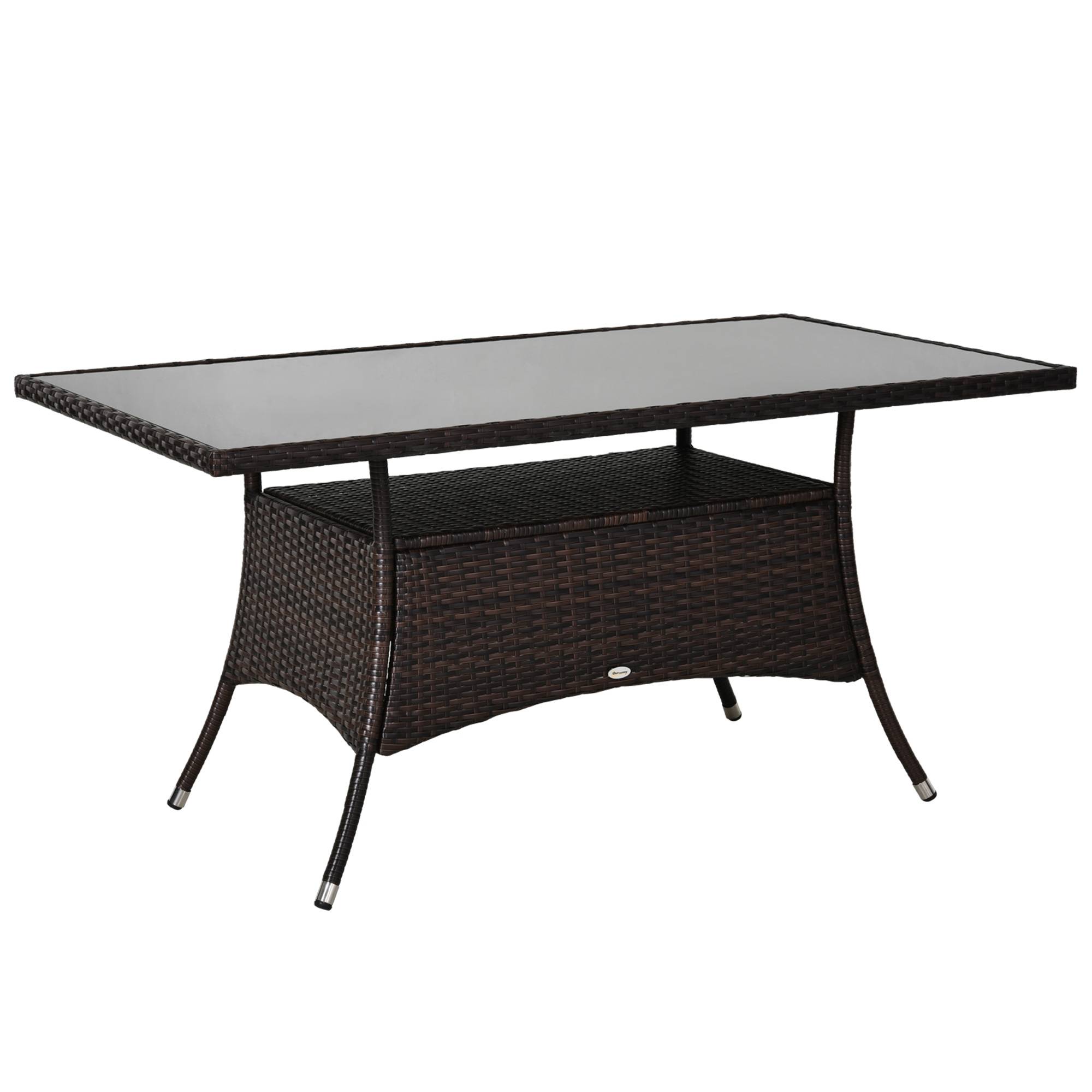 ComfortXL - Table de jardin en résine tressée métal 150 x 85 x 74 cm marron noir pour terrasse plateau verre sécurité - Image 10