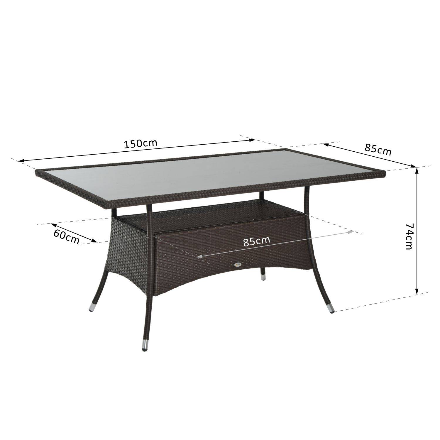 ComfortXL - Table de jardin en résine tressée métal 150 x 85 x 74 cm marron noir pour terrasse plateau verre sécurité - Image 3
