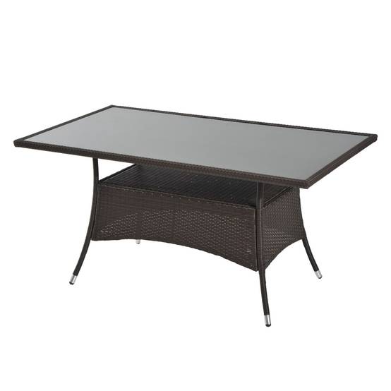 ComfortXL - Table de jardin en résine tressée métal 150 x 85 x 74 cm marron noir pour terrasse plateau verre sécurité - Image 2