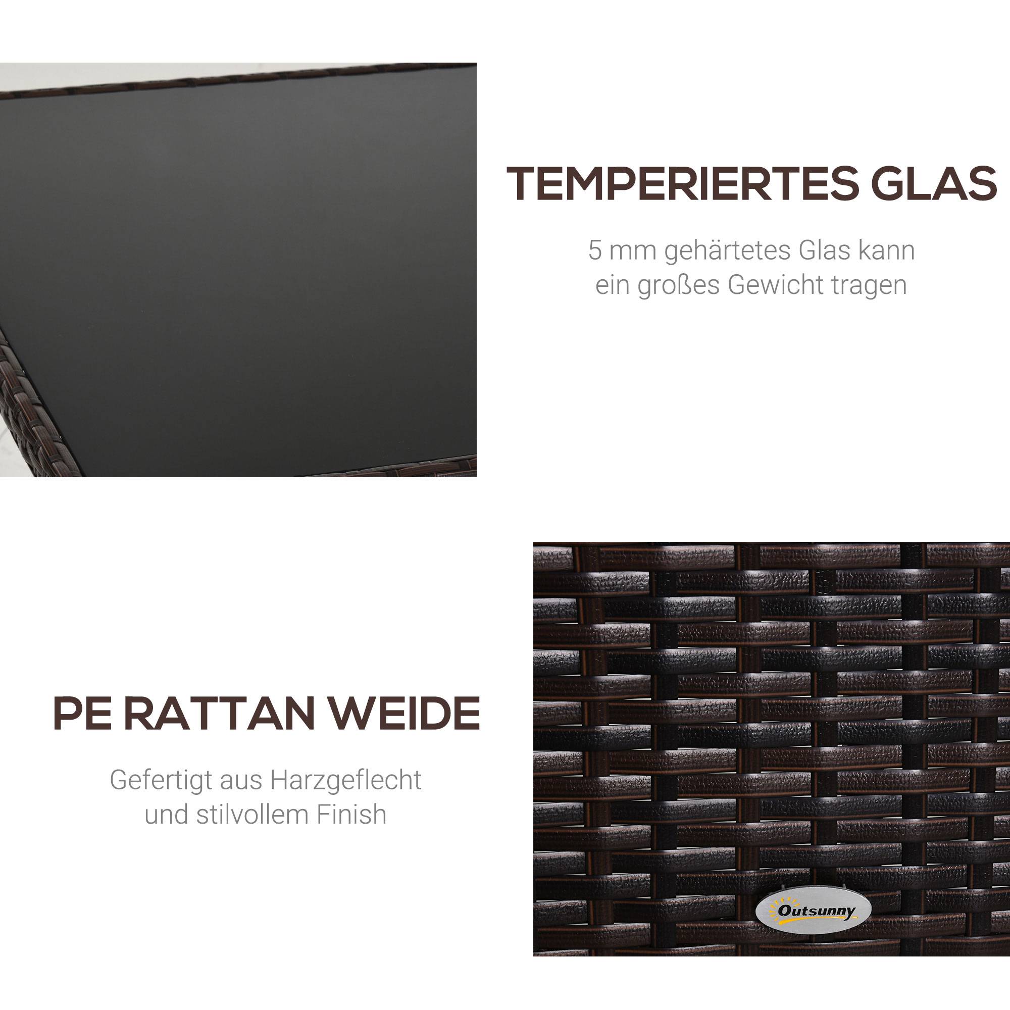 ComfortXL - Table de jardin en résine tressée métal 150 x 85 x 74 cm marron noir pour terrasse plateau verre sécurité - Image 5