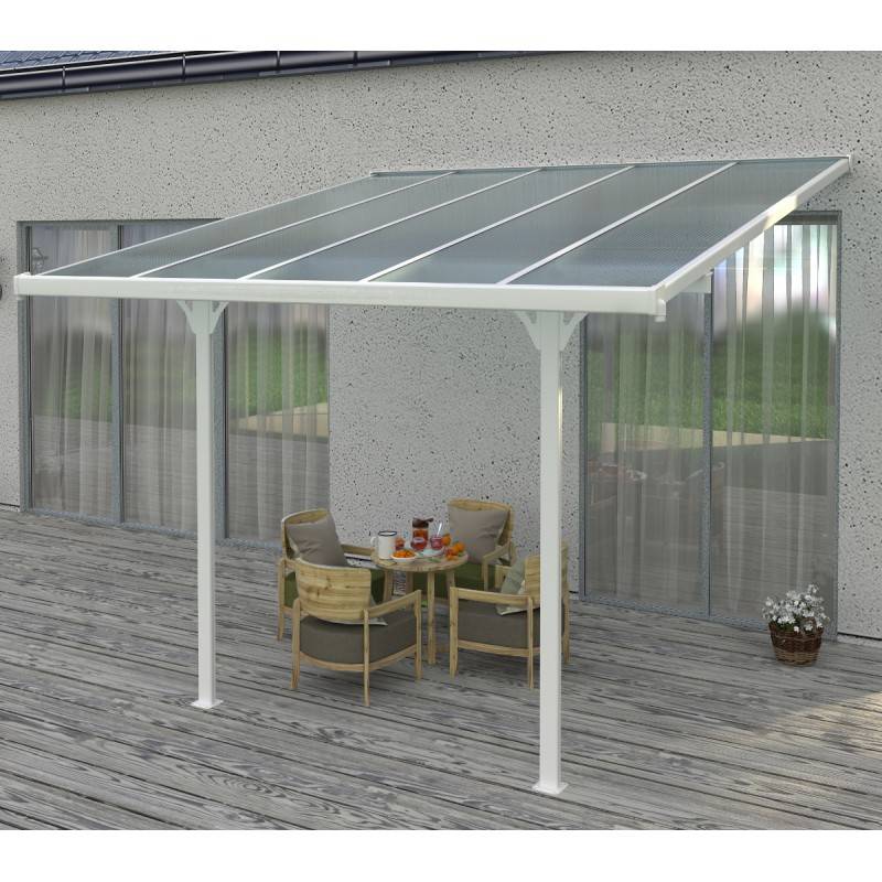 Pergola adossée aluminium blanc 9,57 m² toiture polycarbonate anti-UV kit ancrage X-Metal - Image 2