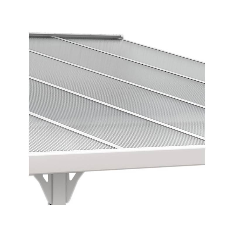 Pergola adossée aluminium blanc 9,57 m² toiture polycarbonate anti-UV kit ancrage X-Metal - Image 4