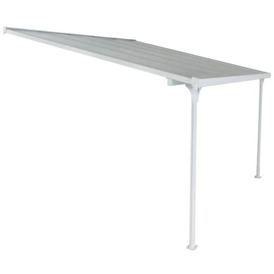 Pergola adossée aluminium blanc 9,57 m² toiture polycarbonate anti-UV kit ancrage X-Metal - Image 5