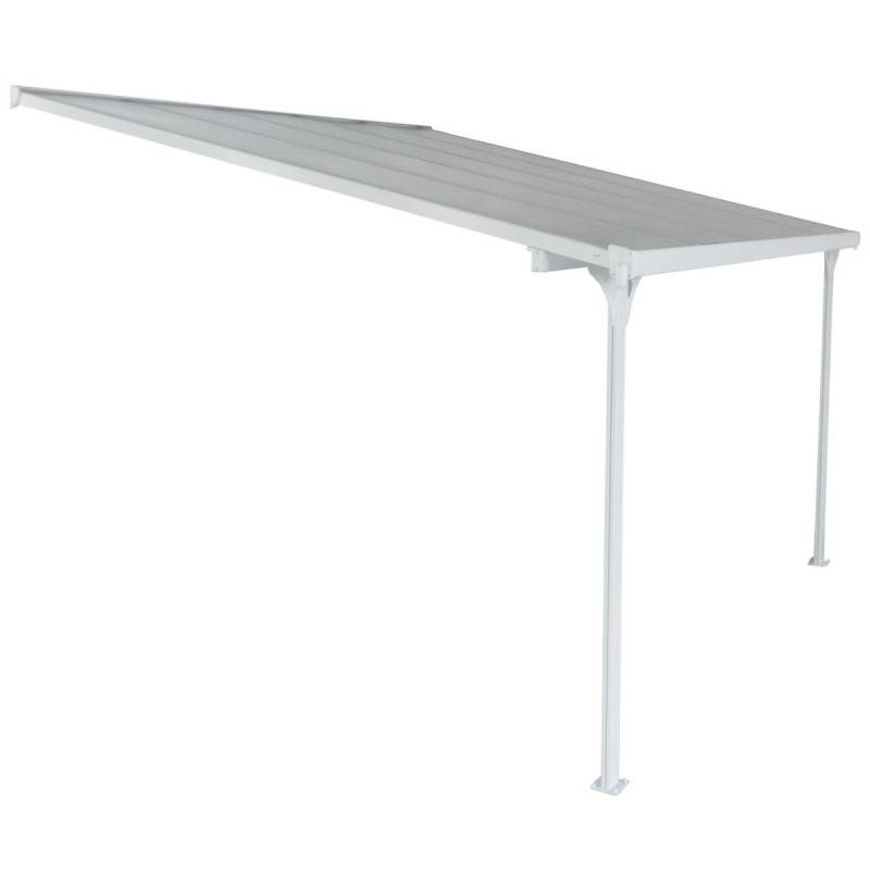 Pergola adossée aluminium blanc 9,57 m² toiture polycarbonate anti-UV kit ancrage X-Metal - Image 5