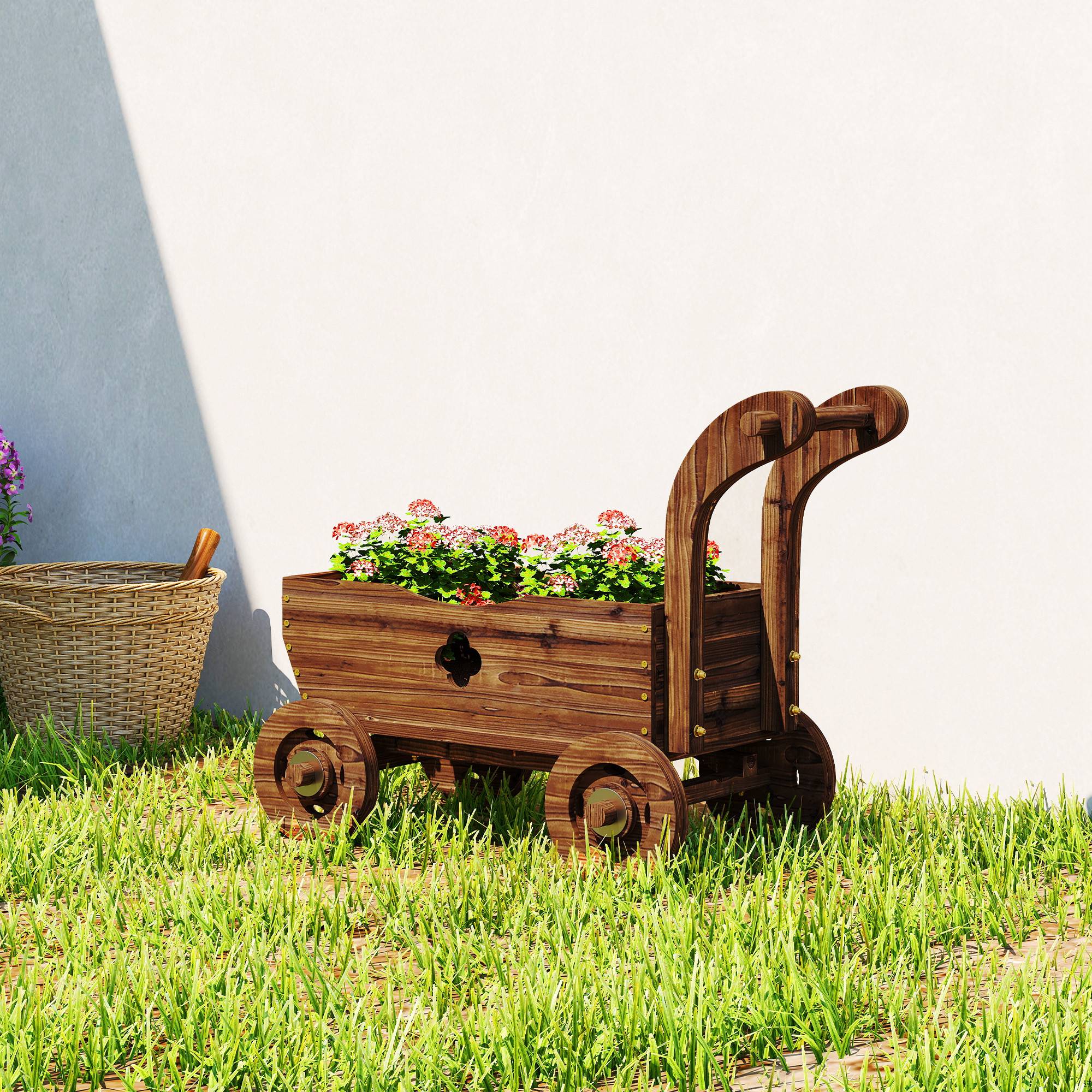 Sans Marque - Carré jardin surélevé bois chariot 4 roues poignée 68x38x52 cm - Image 4